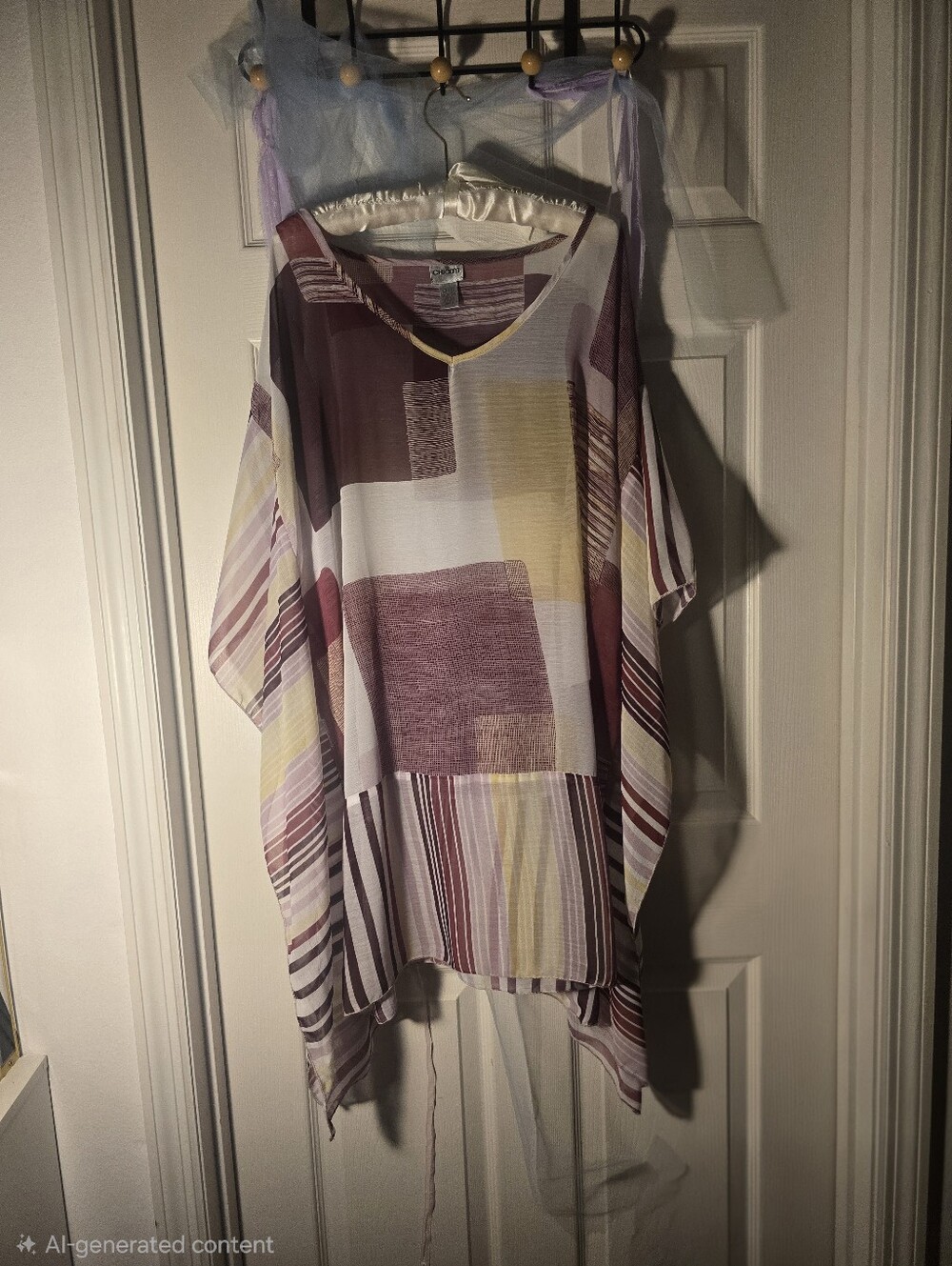 Chico's Purple, Cream & Yellow Geometric Tunic Top